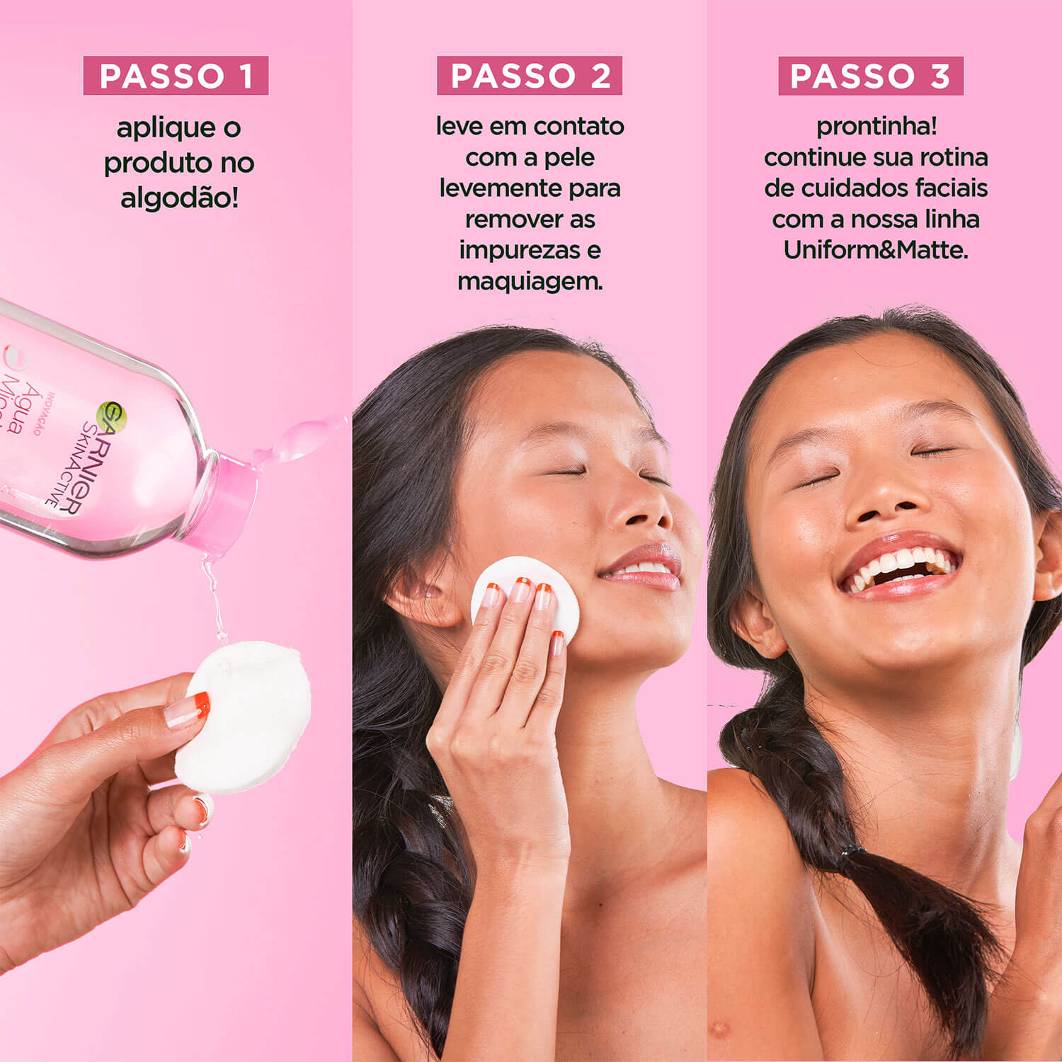 Imagem modo de uso | Água Micelar Tudo em Um | Garnier